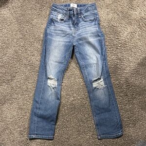 BKE Light Blue Distressed Straight Leg Jeans